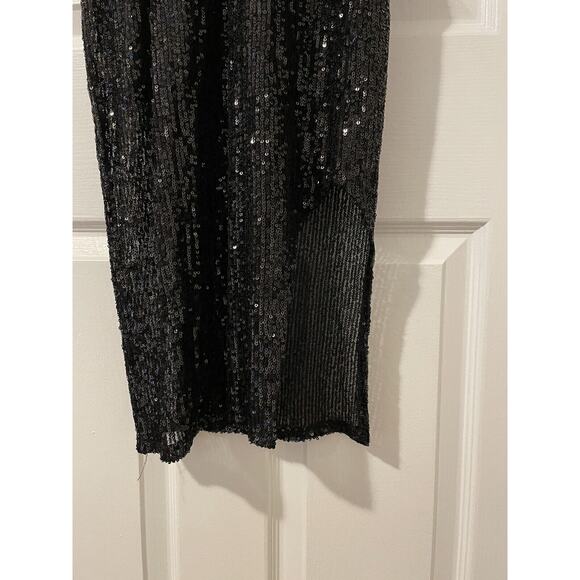 Discovery Clothing Company Size S Sequin Dress V Neck Black Bodycon Slit - Picture 4 of 6